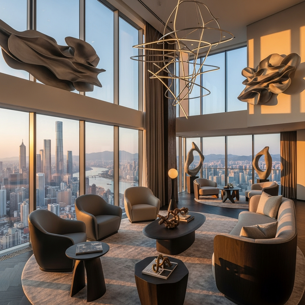 Penthouse met panoramisch uitzicht en abstracte vormen